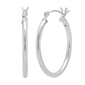 14K White Gold 1 inch Classic Round  Hoop Earrings